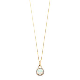 Gemminded 10k Gold Opal 1/10 Carat T.W. Diamond Pendant Necklace