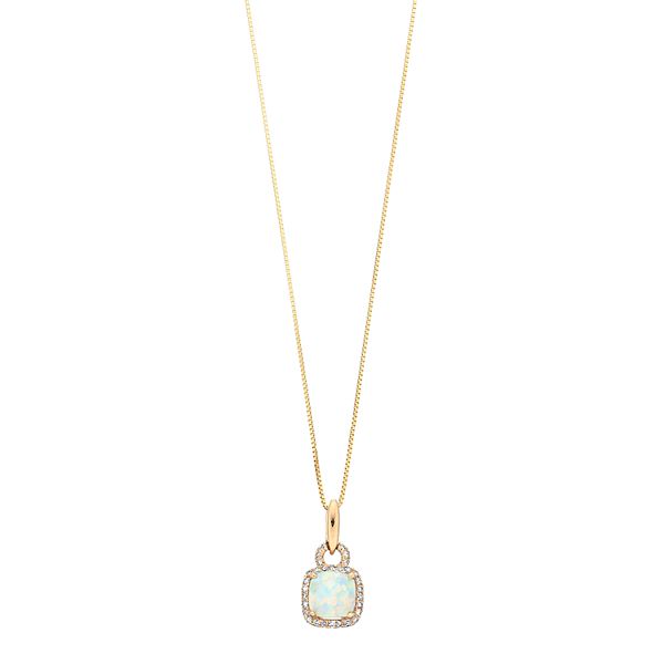 Gemminded 10k Gold Opal 1/10 Carat T.W. Diamond Pendant Necklace