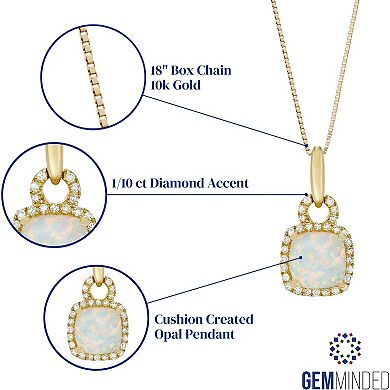 Gemminded 10k Gold Opal 1/10 Carat T.W. Diamond Pendant Necklace