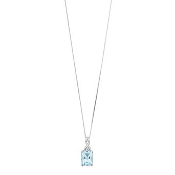 Gemminded 10k White Gold Aquamarine Diamond Accent Pendant Necklace