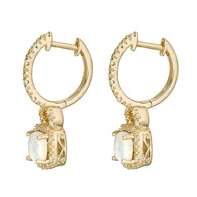 Gemminded 10k Gold Opal 1/7 Carat T.W. Diamond Hoop Drop Earrings