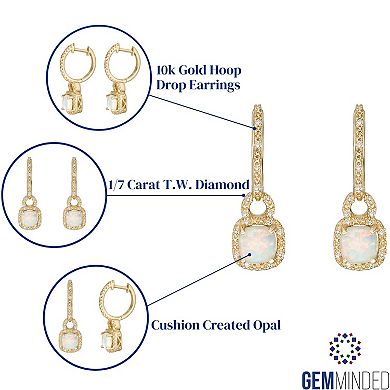 Gemminded 10k Gold Opal 1/7 Carat T.W. Diamond Hoop Drop Earrings