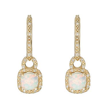 Gemminded 10k Gold Opal 1/7 Carat T.W. Diamond Hoop Drop Earrings