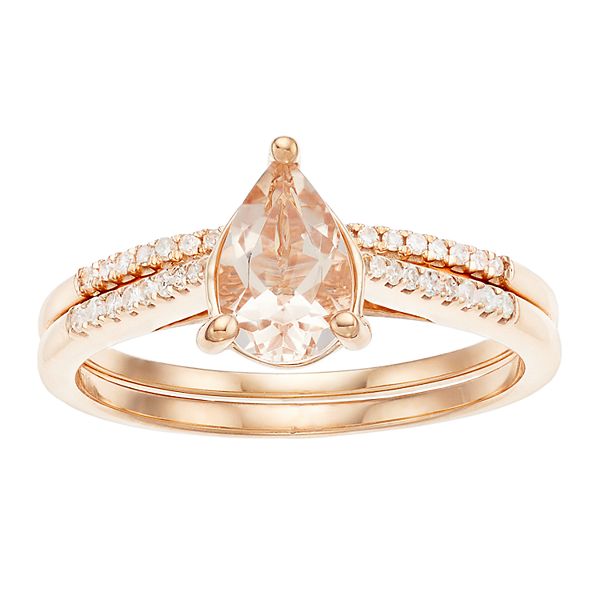 10k Rose Gold Pear Morganite 1 7 Carat Diamond Ring