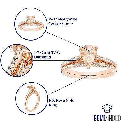 Gemminded 10k Rose Gold Pear Morganite 1/7 Carat Diamond Ring