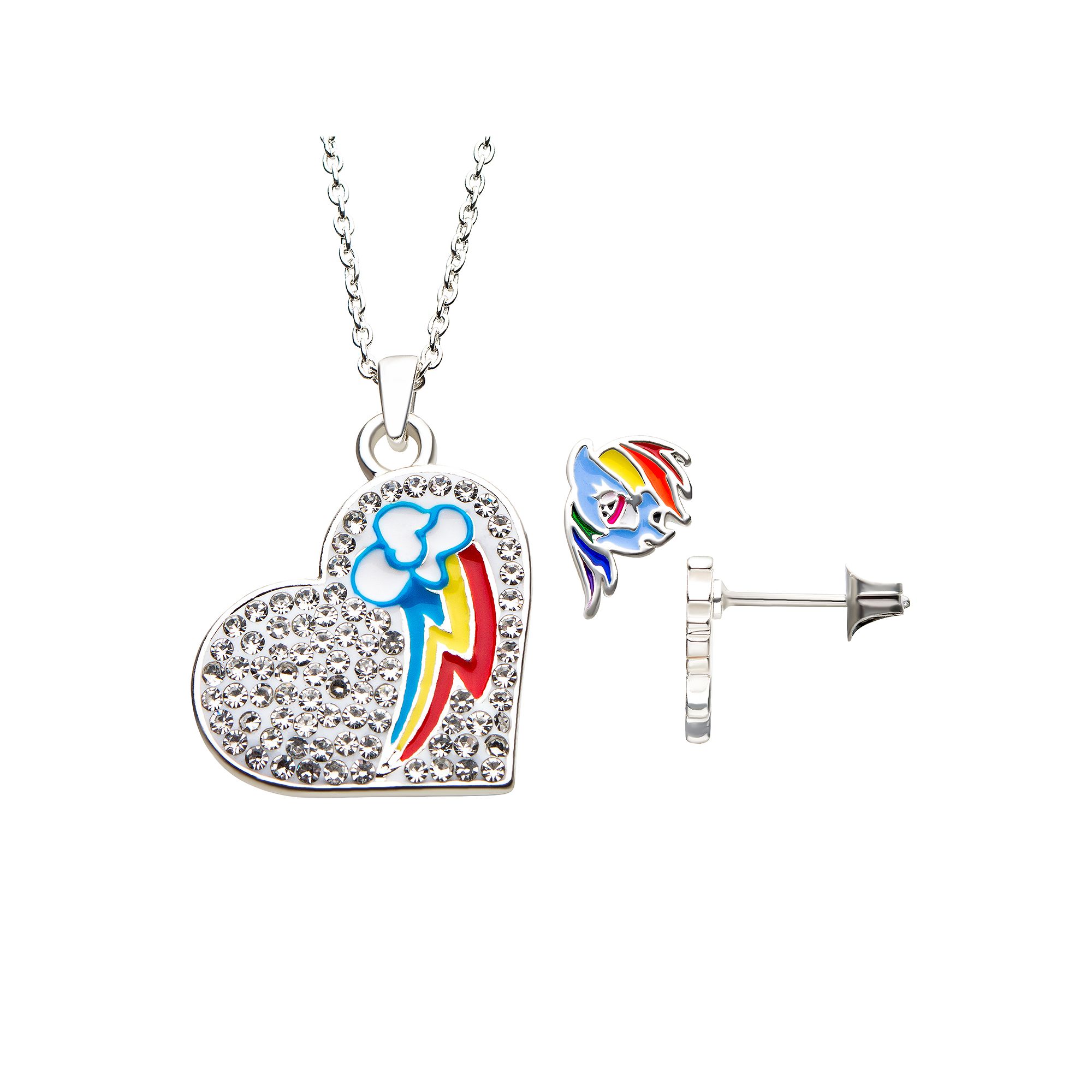 My Little Pony Rainbow Dash Heart Necklace & Earring Set, Womens, Size: AS