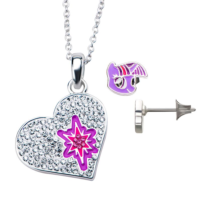 My Little Pony Twilight Sparkle Cubic Zirconia Heart Necklace & Earrings Se