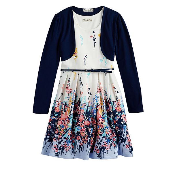 Girls 716 & Plus Size Knitworks Floral Skater Dress & Shrug Set