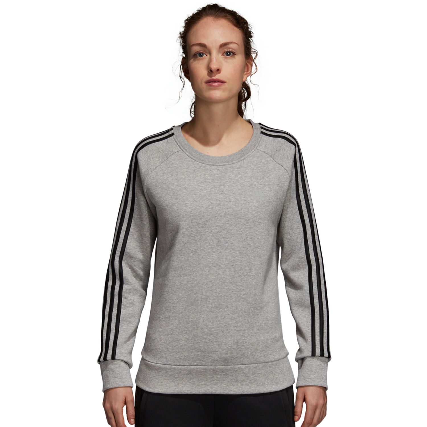 women's adidas 3 stripe fleece crewneck sweatshirt