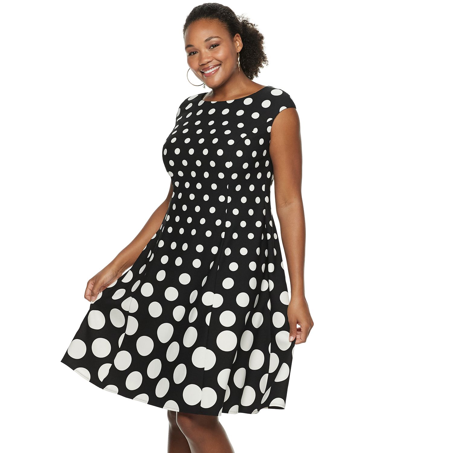 contrast polka dot flare dress