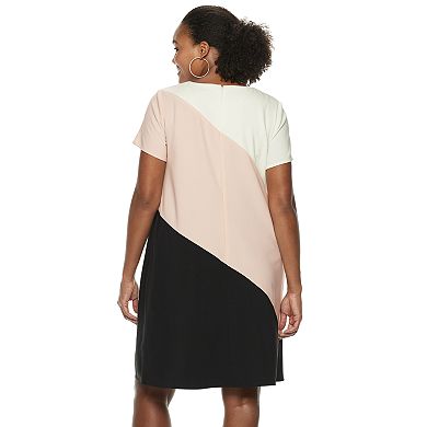 Plus Size Suite 7 Asymmetrical Colorblock A-Line Dress