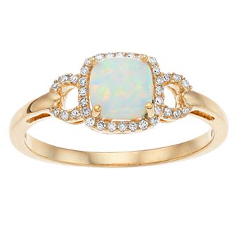 Gemminded 10k Yellow Gold Opal 1/10 Carat T.W. Diamond Ring