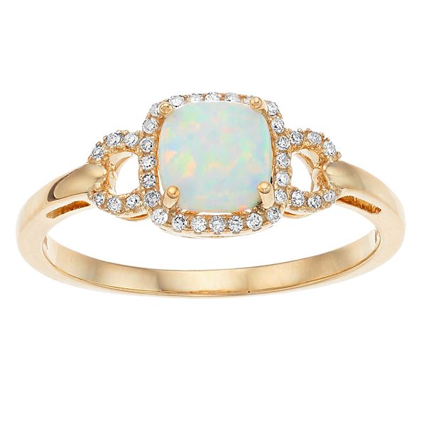 LetsBuyGold 10k Yellow Gold Natural Opal Womens Solitaire Ring Sizes 4 to 12 Available