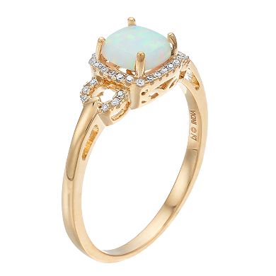 Gemminded 10k Yellow Gold Opal 1/10 Carat T.W. Diamond Ring