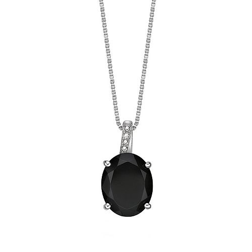 Sterling Silver Black Onyx Diamond Accent Pendant Necklace