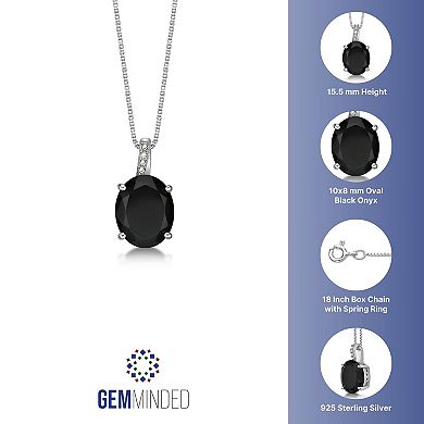Gemminded Sterling Silver Black Onyx Diamond Accent Pendant Necklace