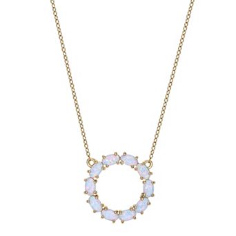 Gemminded 18k Gold over Silver Opal Circle Pendant Necklace