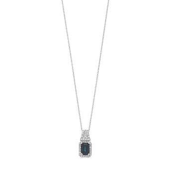 LeRose by Lexi and Rose 10k White Gold Sapphire & 1/8 Carat T.W. Diamond Pendant Necklace