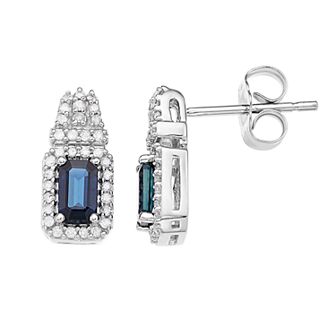 LeRose by Lexi and Rose 10k White Gold Sapphire & 1/5 Carat T.W. Diamond Post Earrings