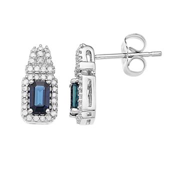 LeRose by Lexi and Rose 10k White Gold Sapphire & 1/5 Carat T.W. Diamond Post Earrings