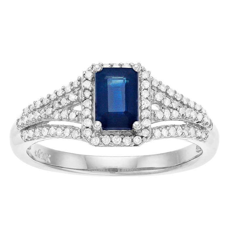 10k White Gold Sapphire & 1/4 Carat T.W. Diamond Ring, Womens, Size: 6, Bl