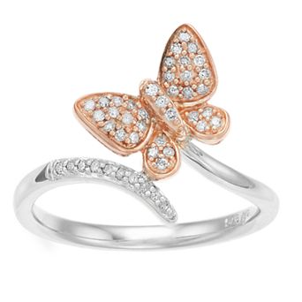 LeRose by Lexi and Rose Two-Tone 10k Rose Gold & Sterling Silver 1/6 Carat T.W. Diamond Butterfly Ring