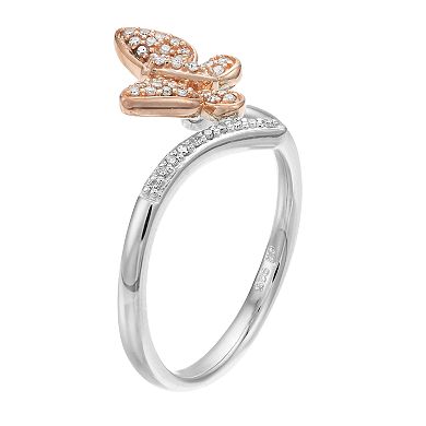 LeRose by Lexi and Rose Two-Tone 10k Rose Gold & Sterling Silver 1/6 Carat T.W. Diamond Butterfly Ring