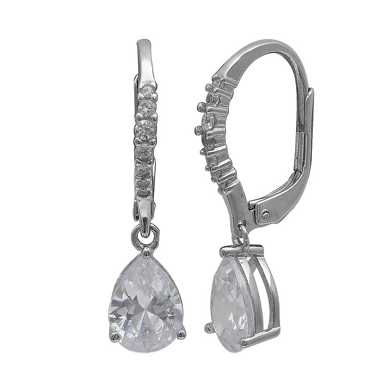 Primrose Sterling Silver Cubic Zirconia Pear Teardrop Earrings, Womens, Wh