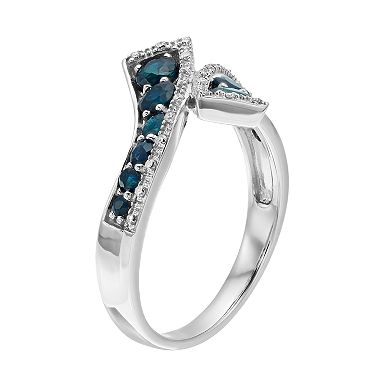 10k White Gold Sapphire & 1/10 Carat T.W. Diamond Bypass Ring