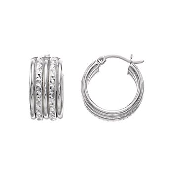 Sterling Silver Textured Hoop Earrings