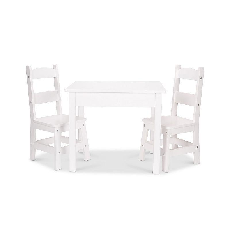 Melissa & Doug Wooden Kids' Table and 2 Chairs Playroom Furniture Set - White