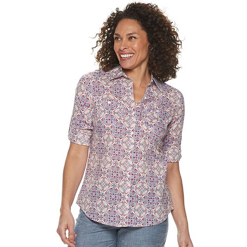 Women's Croft & Barrow® Button Front Roll-Tab Shirt