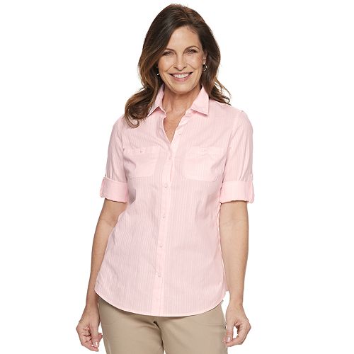 Women's Croft & Barrow® Button Front Roll-Tab Shirt