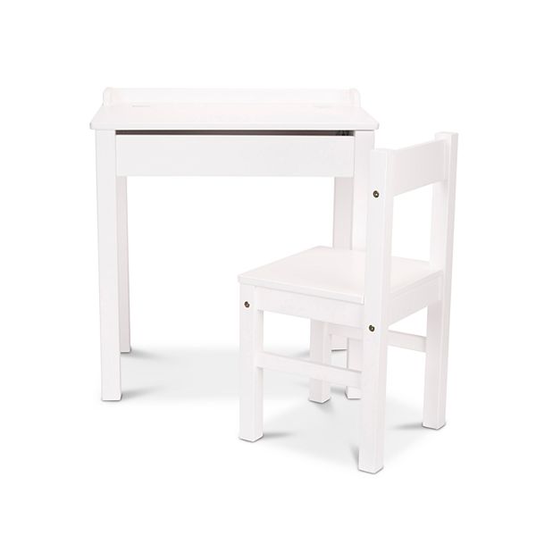 White MELISSA & DOUG Wooden Desk Table & Chair with Compartment School  Homework