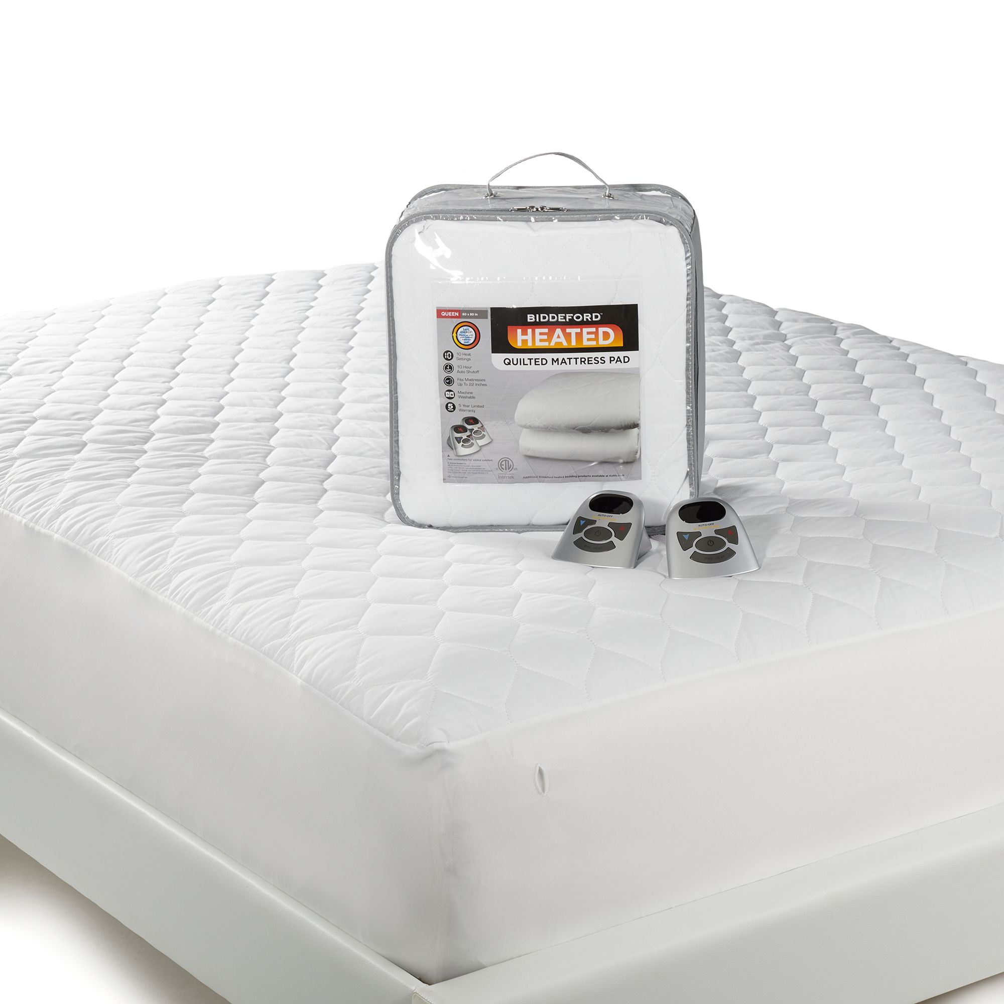 Biddeford Quilted Heated Electric Mattress Pad, White