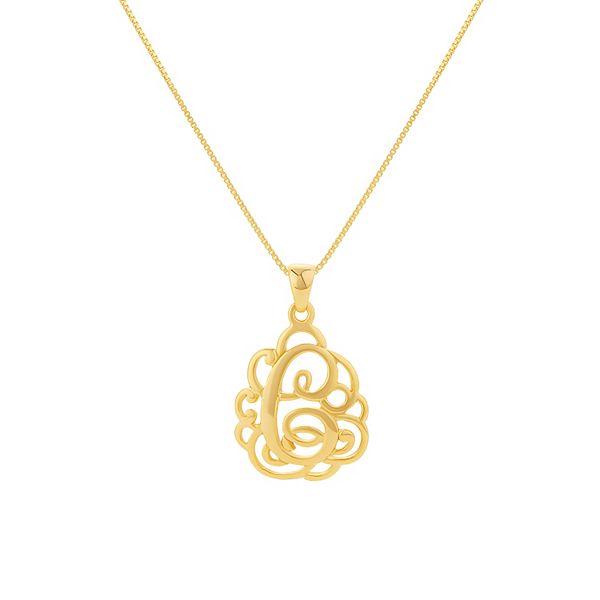 PRIMROSE Sterling Silver Monogram Initial Pendant Necklace - Gold Tone C