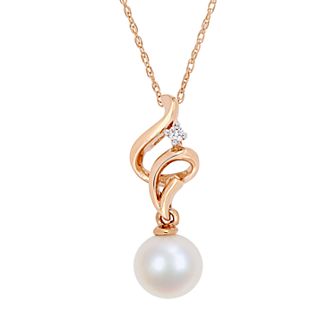 Stella Grace 10k Rose Gold Freshwater Cultured Pearl and Diamond Accent Swirl Drop Pendant