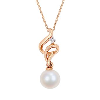 Stella Grace 10k Rose Gold Freshwater Cultured Pearl and Diamond Accent Swirl Drop Pendant