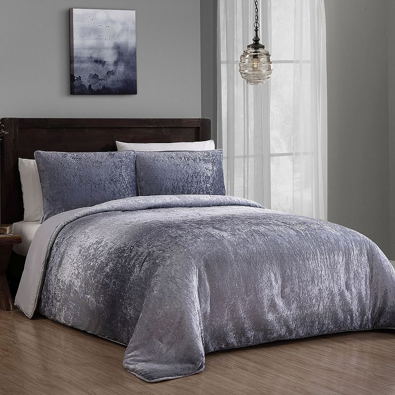 Geneva Bradshaw Velvet Ombre Comforter Set with Shams, Grey, King