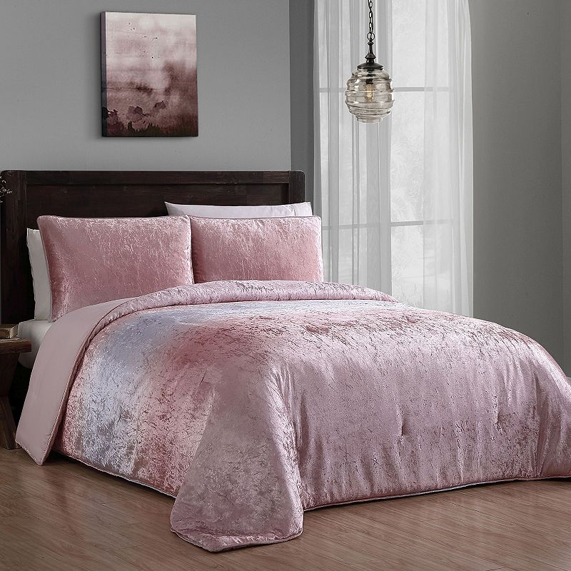 Geneva Bradshaw Velvet Ombre Comforter Set with Shams, Pink, Queen