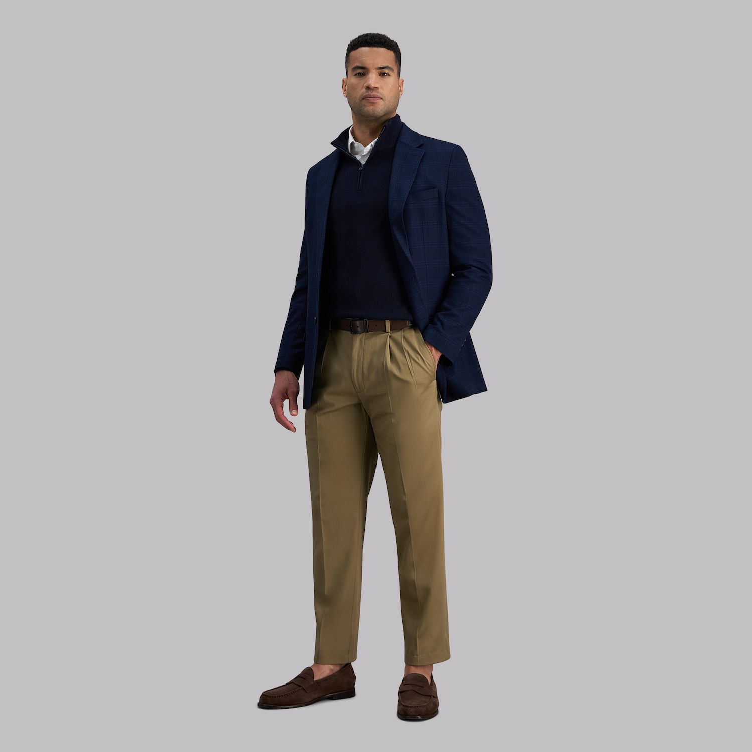 Haggar Men's Premium No Iron Khaki Classic Fit Flat Front Casual Pant ( Regular And Big & Tall Sizes), Charcoal Heather, 32W / 30L