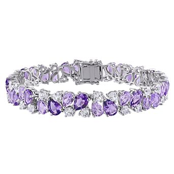 Stella Grace Sterling Silver Rose de France Amethyst & Created White Sapphire Cluster Bracelet