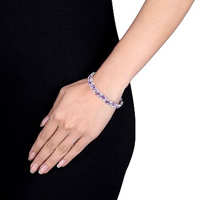 Stella Grace Sterling Silver Rose de France Amethyst & Created White Sapphire Cluster Bracelet