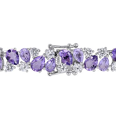 Stella Grace Sterling Silver Rose de France Amethyst & Created White Sapphire Cluster Bracelet