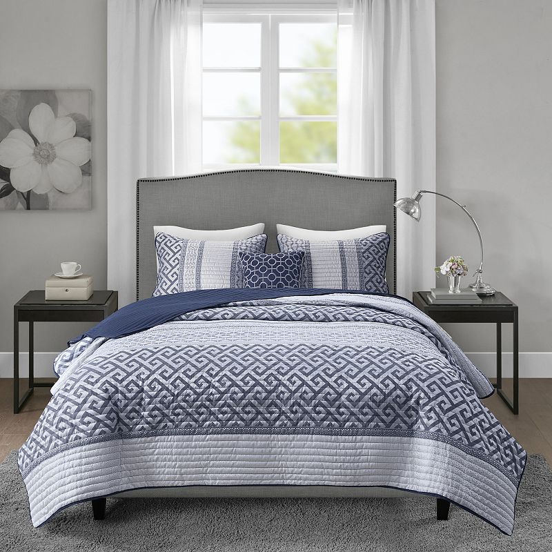 Madison Park Christian 4-piece Jacquard Coverlet Set, Blue, King