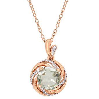 Stella Grace 18k Rose Gold Over Silver Green Quartz & Diamond Accent Pendant