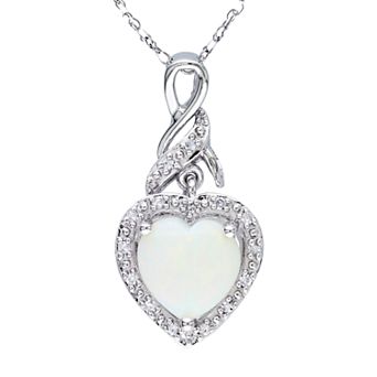 Stella Grace Sterling Silver Opal & Diamond Accent Heart Pendant