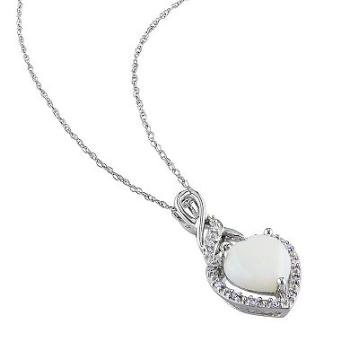 Stella Grace Sterling Silver Opal & Diamond Accent Heart Pendant