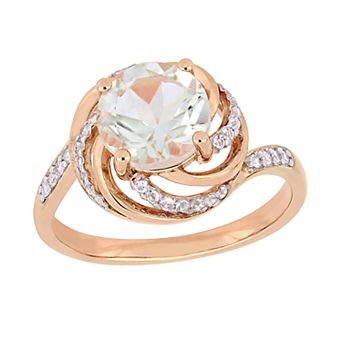 Stella Grace 18k Rose Gold Over Silver Green Quartz & White Topaz Halo Ring