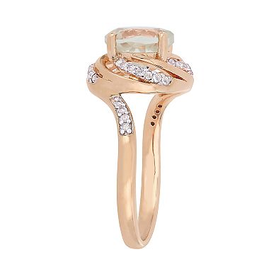 Stella Grace 18k Rose Gold Over Silver Green Quartz & White Topaz Halo Ring